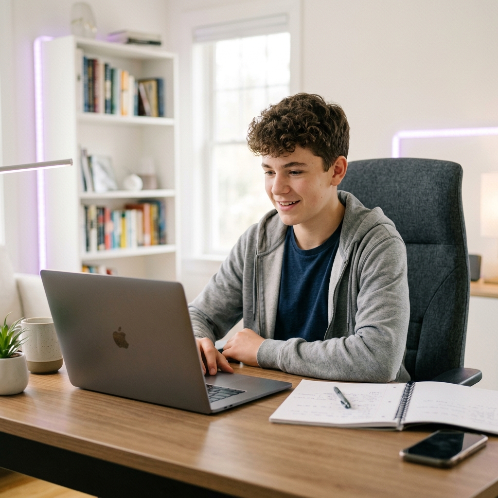 Confident teenager actively learning to spell with Spell Sharp